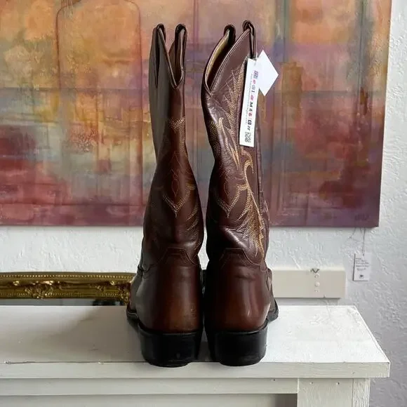 Vintage Brown Tony Lama Boots Leather Cowboy Boots Mens 11.5